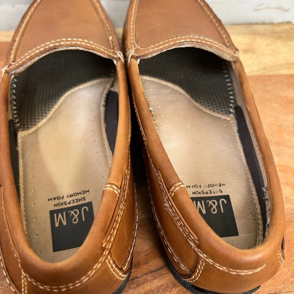 Johnston & Murphy J&M Shoes Men 8M Tan Leather Memory Foam Slip On Loafers